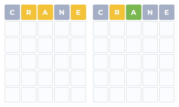 Entering the first word in Dordle game